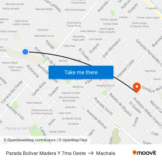 Parada Bolivar Madera Y 7ma Oeste to Machala map