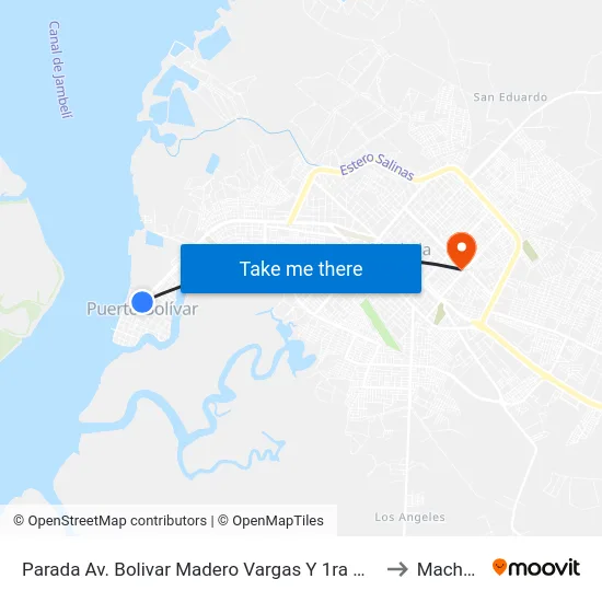 Parada Av. Bolivar Madero Vargas Y 1ra Norte to Machala map