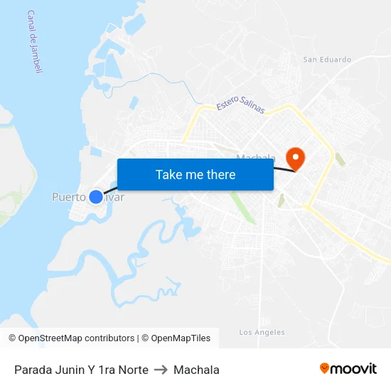 Parada Junin Y 1ra Norte to Machala map