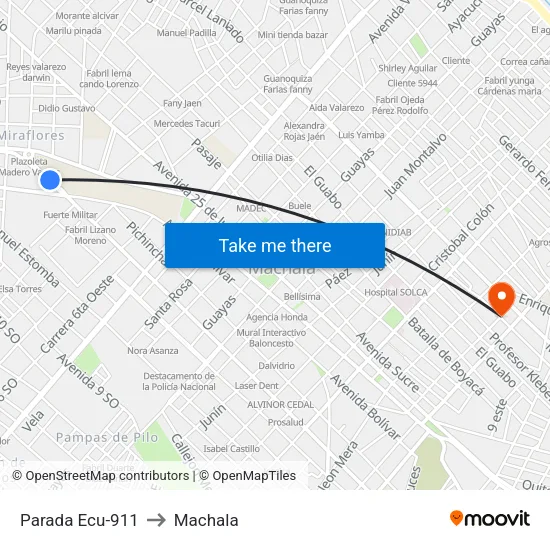 Parada Ecu-911 to Machala map