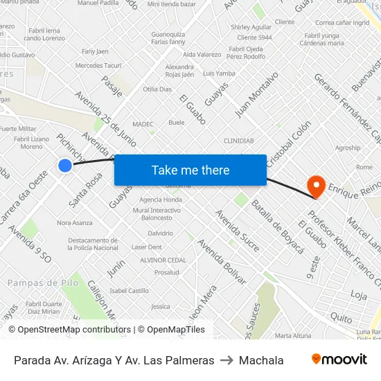 Parada Av. Arízaga Y Av. Las Palmeras to Machala map
