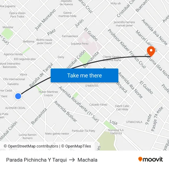 Parada Pichincha Y Tarqui to Machala map