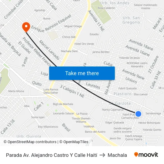 Parada Av. Alejandro Castro Y Calle Haití to Machala map