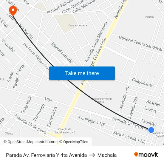 Parada Av. Ferroviaría Y 4ta Avenida to Machala map