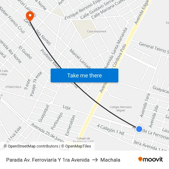Parada Av. Ferroviaría Y 1ra Avenida to Machala map