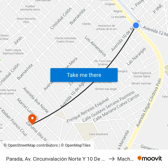 Parada, Av. Circunvalación Norte Y 10 De Agosto to Machala map