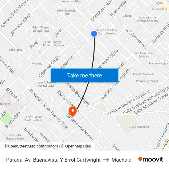 Parada, Av. Buenavista Y Errol Cartwright to Machala map