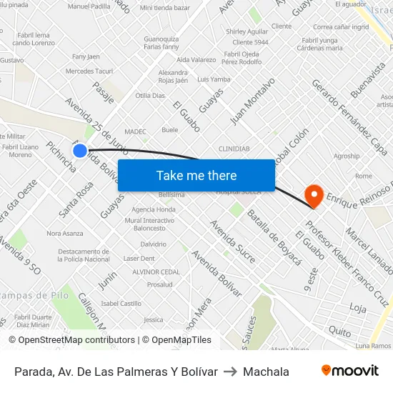 Parada, Av. De Las Palmeras Y Bolívar to Machala map