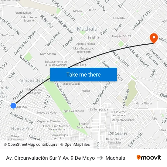 Av. Circunvalación Sur Y Av. 9 De Mayo to Machala map