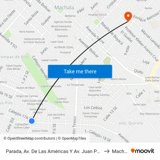 Parada, Av. De Las Américas Y Av. Juan Palomino to Machala map