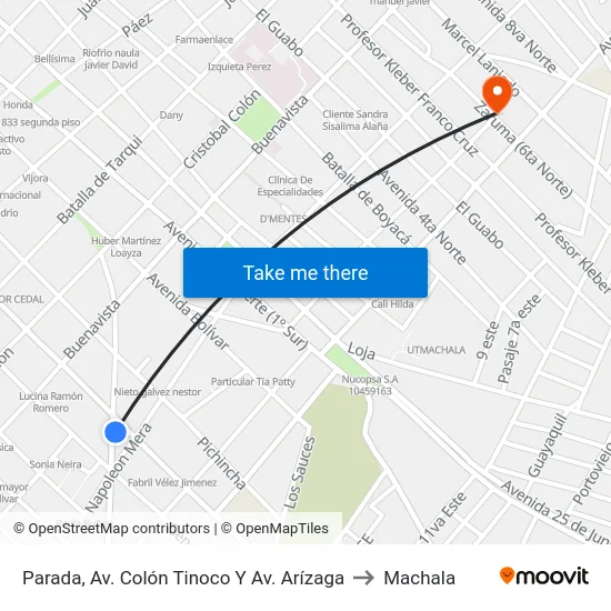 Parada, Av. Colón Tinoco Y Av. Arízaga to Machala map