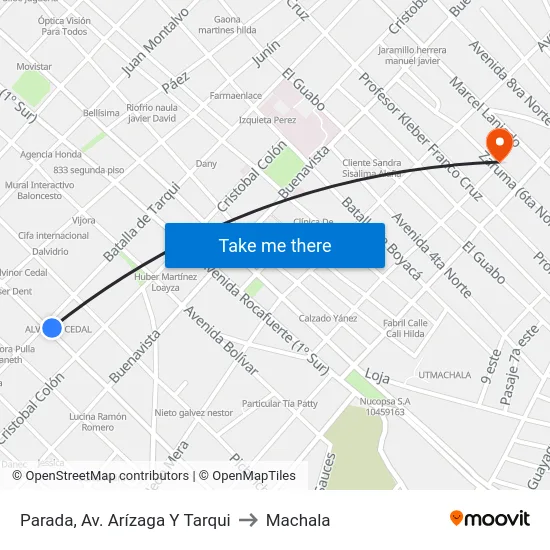 Parada, Av. Arízaga Y Tarqui to Machala map