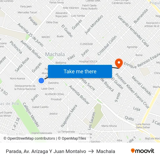 Parada, Av. Arízaga Y Juan Montalvo to Machala map