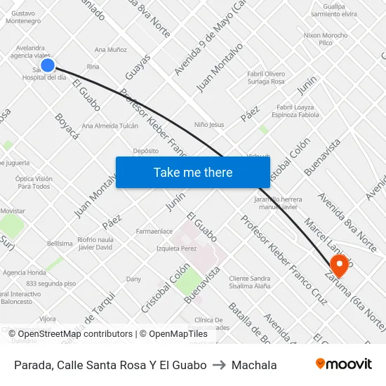 Parada, Calle Santa Rosa Y El Guabo to Machala map