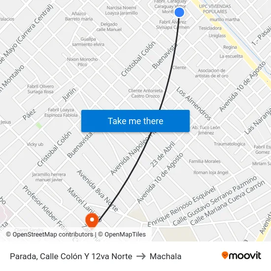Parada, Calle Colón Y 12va Norte to Machala map