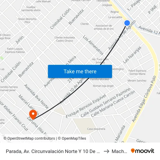 Parada, Av. Circunvalación Norte Y 10 De Agosto to Machala map
