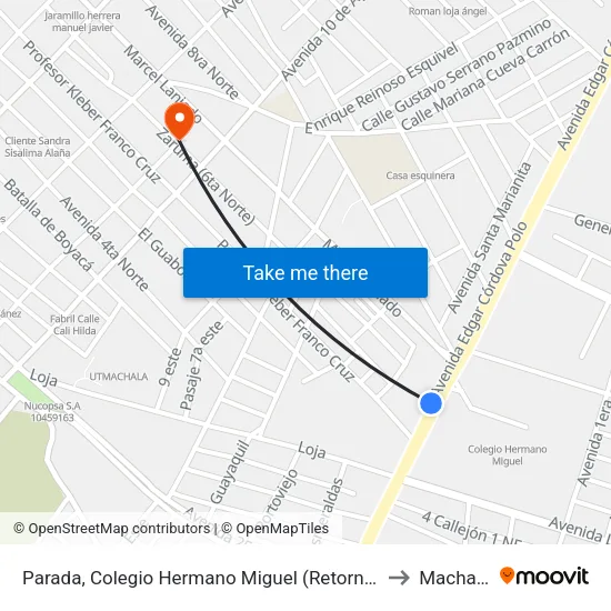 Parada, Colegio Hermano Miguel (Retorno) to Machala map