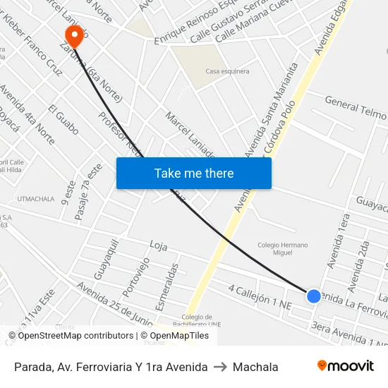 Parada, Av. Ferroviaria Y 1ra Avenida to Machala map