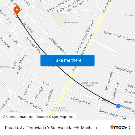 Parada, Av. Ferroviaria Y 3ra Avenida to Machala map