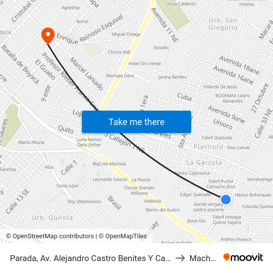Parada, Av. Alejandro Castro Benites Y Canadá to Machala map