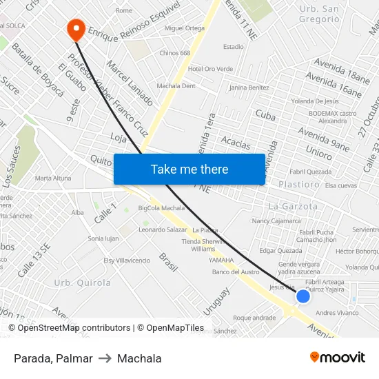 Parada, Palmar to Machala map