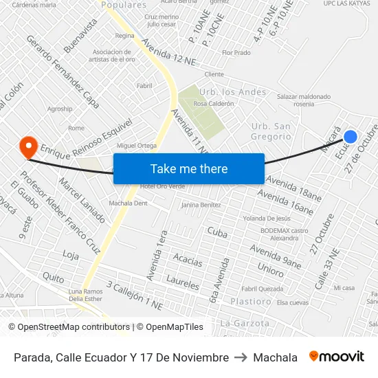 Parada, Calle Ecuador Y 17 De Noviembre to Machala map