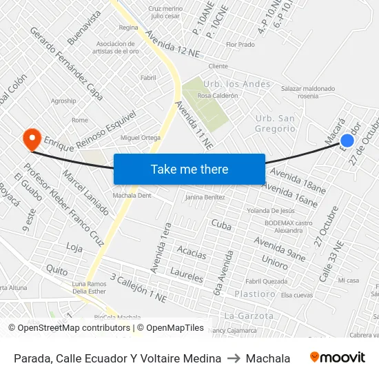 Parada, Calle Ecuador Y Voltaire Medina to Machala map