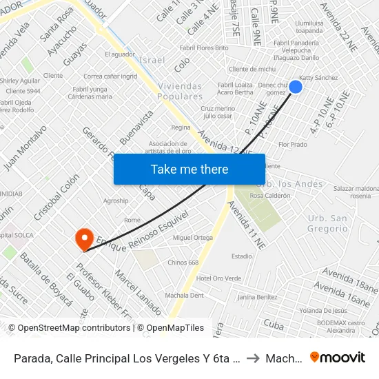 Parada, Calle Principal Los Vergeles Y 6ta Avenida to Machala map