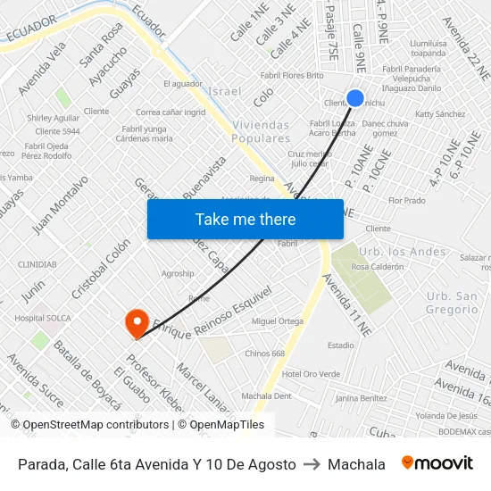 Parada, Calle 6ta Avenida Y 10 De Agosto to Machala map