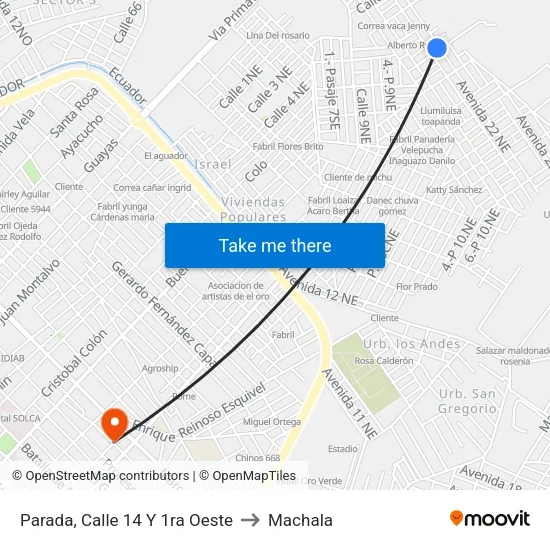 Parada, Calle 14 Y 1ra Oeste to Machala map