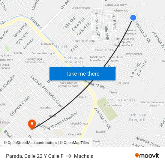Parada, Calle 22 Y Calle F to Machala map