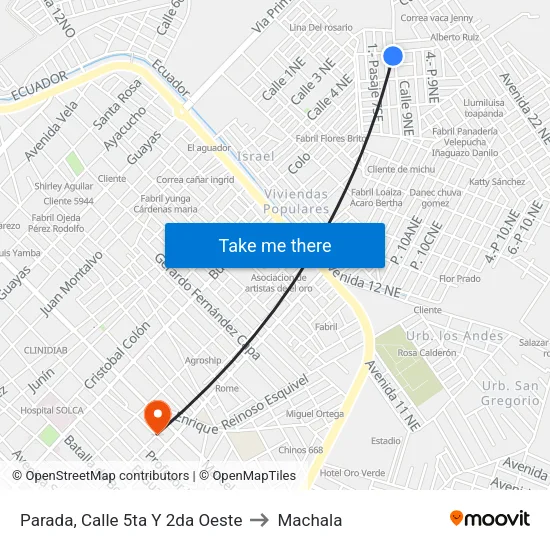 Parada, Calle 5ta Y 2da Oeste to Machala map