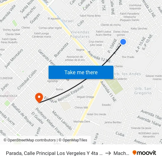 Parada, Calle Principal Los Vergeles Y 4ta Avenida to Machala map