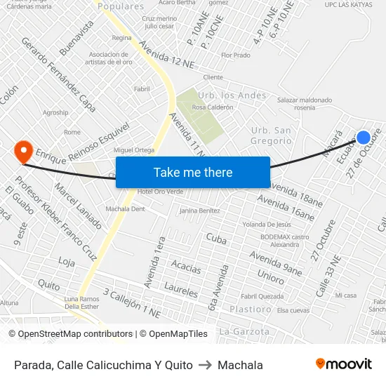 Parada, Calle Calicuchima Y Quito to Machala map