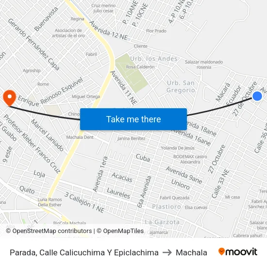 Parada, Calle Calicuchima Y Epiclachima to Machala map