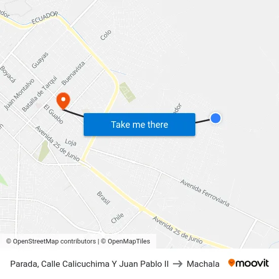 Parada, Calle Calicuchima Y Juan Pablo II to Machala map