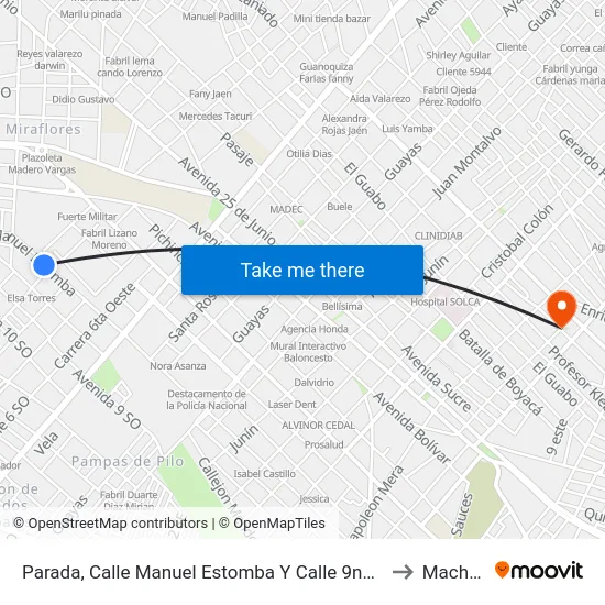 Parada, Calle Manuel Estomba Y Calle 9na Oeste to Machala map