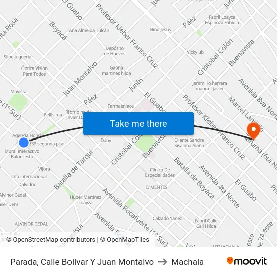 Parada, Calle Bolívar Y Juan Montalvo to Machala map
