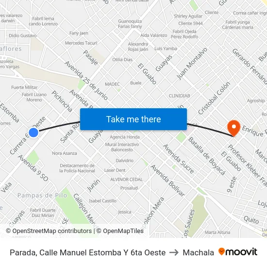 Parada, Calle Manuel Estomba Y 6ta Oeste to Machala map