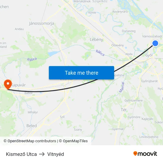Kismező Utca to Vitnyéd map