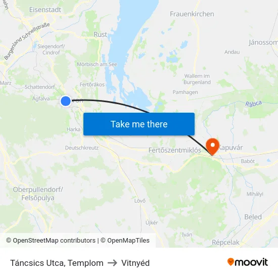 Táncsics Utca, Templom to Vitnyéd map