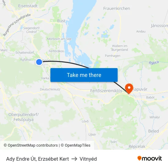 Ady Endre Út, Erzsébet Kert to Vitnyéd map