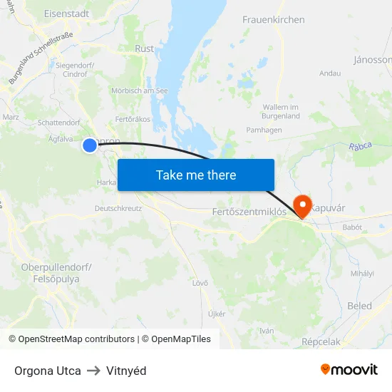 Orgona Utca to Vitnyéd map