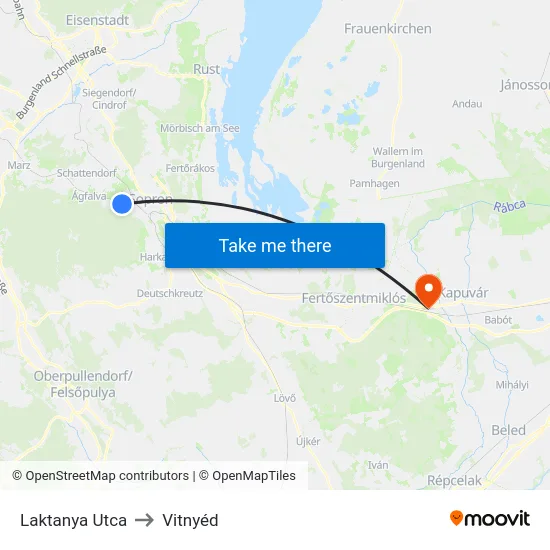 Laktanya Utca to Vitnyéd map