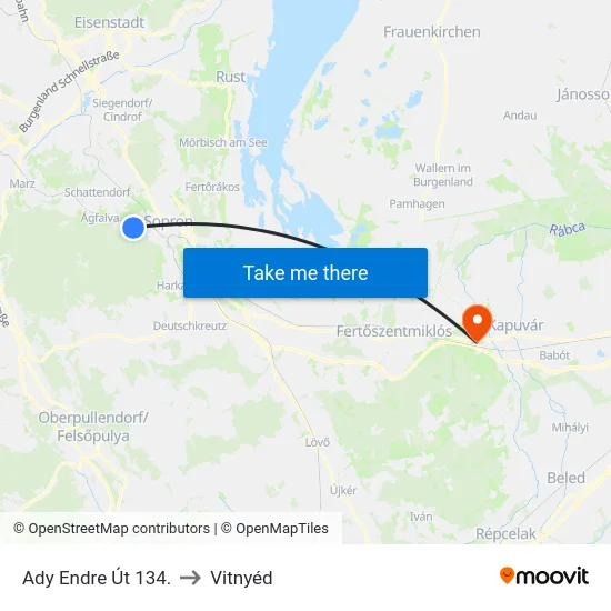 Ady Endre Út 134. to Vitnyéd map