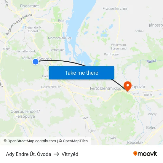 Ady Endre Út, Óvoda to Vitnyéd map