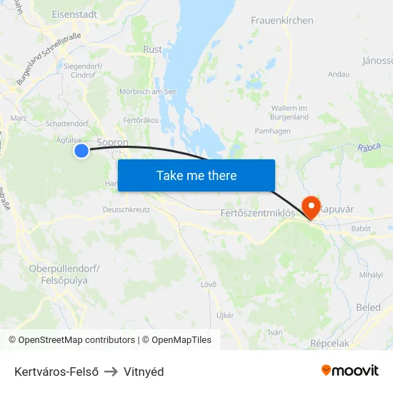 Kertváros-Felső to Vitnyéd map