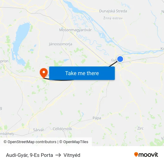Audi-Gyár, 9-Es Porta to Vitnyéd map