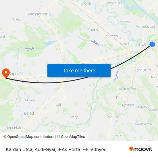 Kardán Utca, Audi-Gyár, 3-As Porta to Vitnyéd map