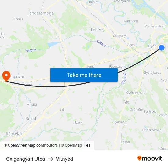 Oxigéngyári Utca to Vitnyéd map